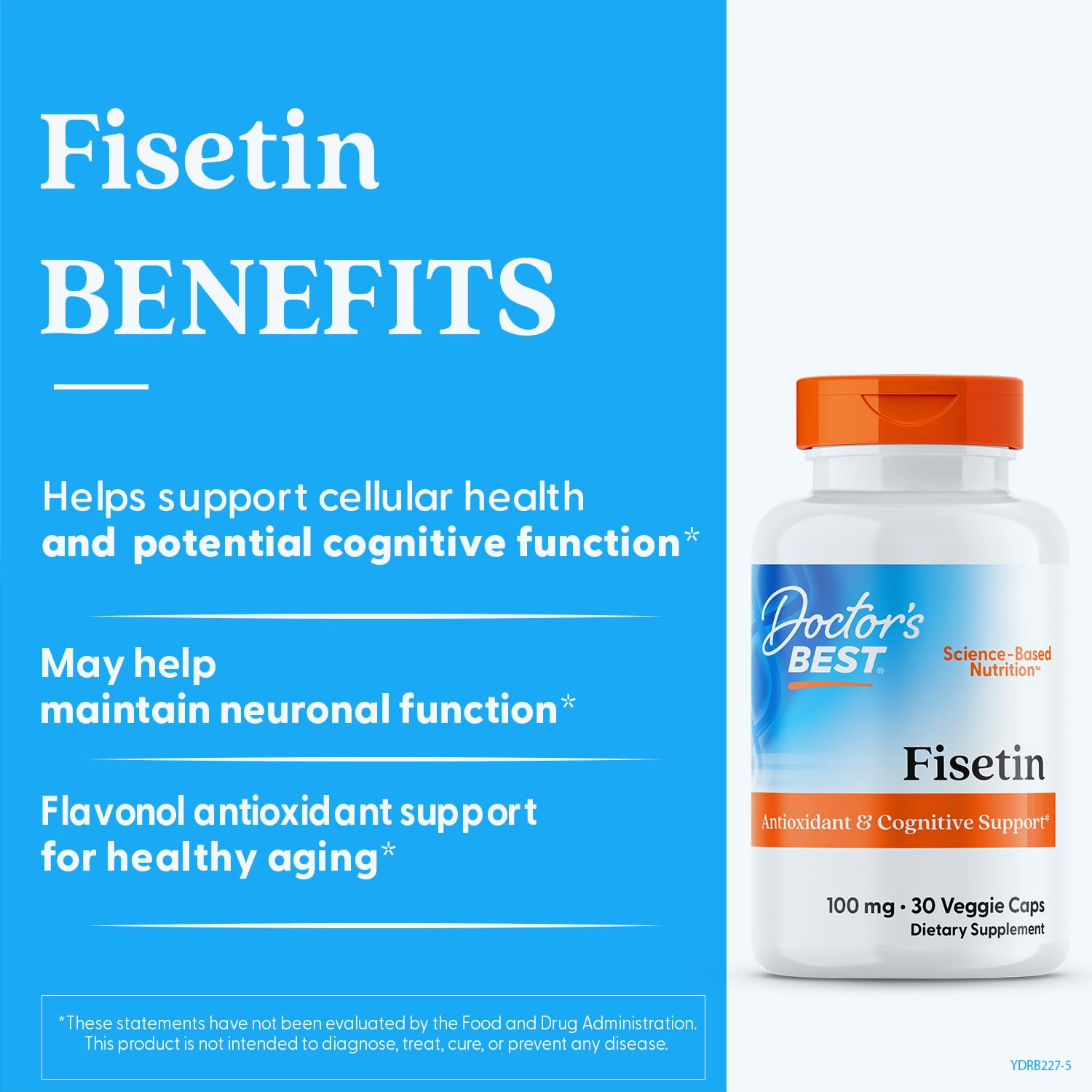 Capsules of Doctor's Best Fisetin with Novusetin close-up for easy daily use