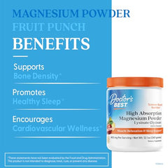 Doctor's Best fruit-punch magnesium powder bottle ready for flavorful daily routine.