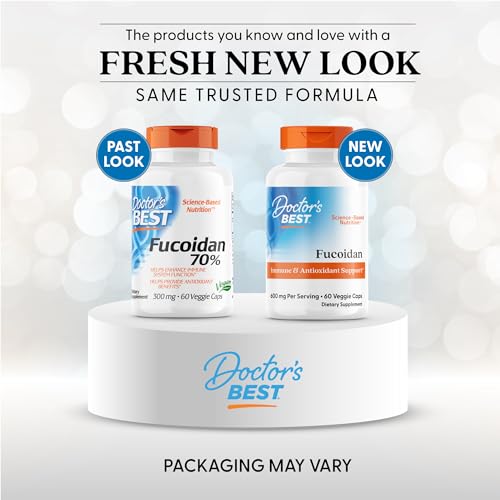 Close-up of Doctor's Best Fucoidan label highlighting vegan and gluten-free choice