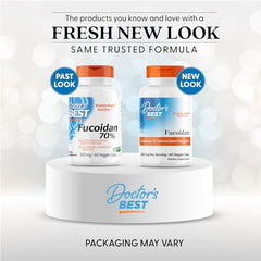Close-up of Doctor's Best Fucoidan label highlighting vegan and gluten-free choice