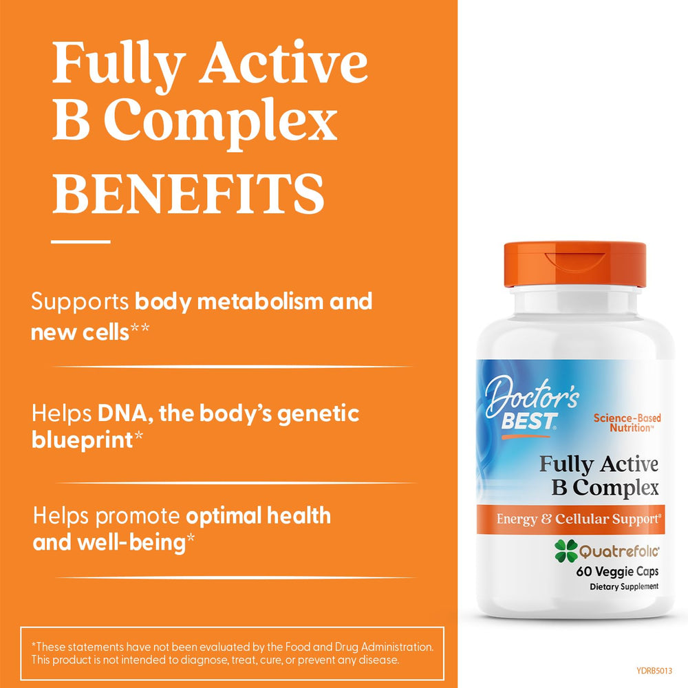 Doctor's BEST Fully Active B Complex vegan capsules in a clean scene