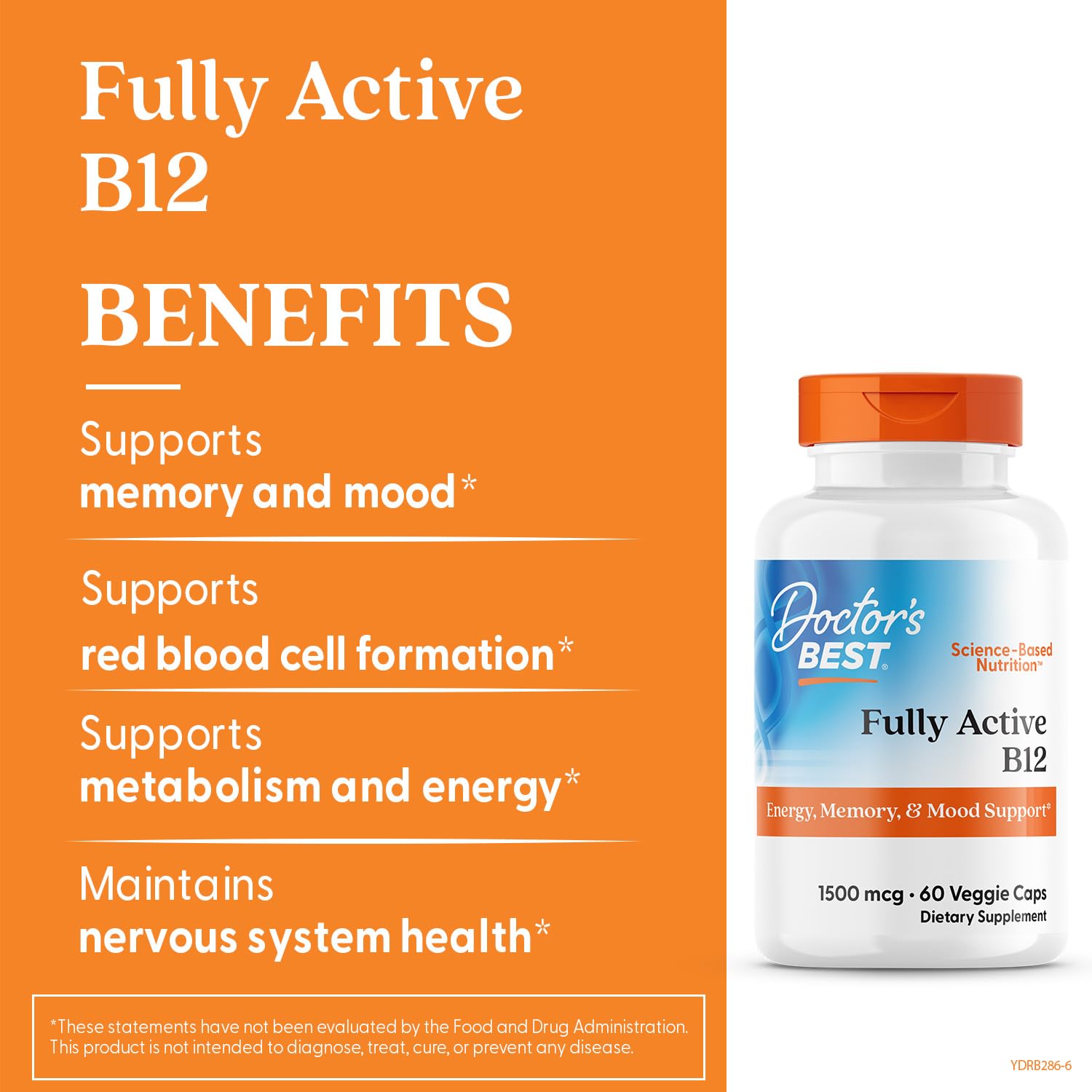 Doctor's Best Fully Active B12 1500mcg packaging close-up.