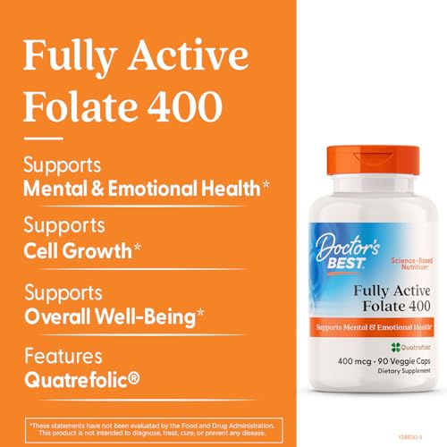 Closeup of Doctor's Best Fully Active Folate capsules for daily use