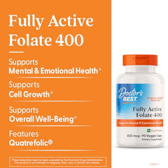 Closeup of Doctor's Best Fully Active Folate capsules for daily use
