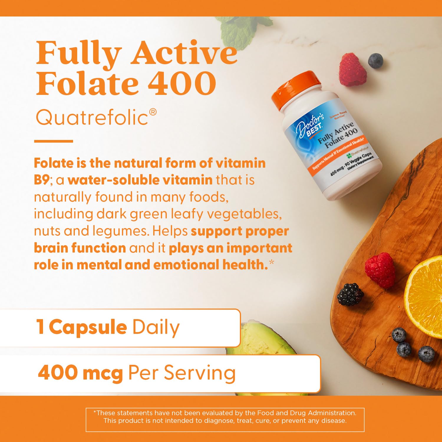 Label detail on Doctor's Best Fully Active Folate highlighting 400 mcg