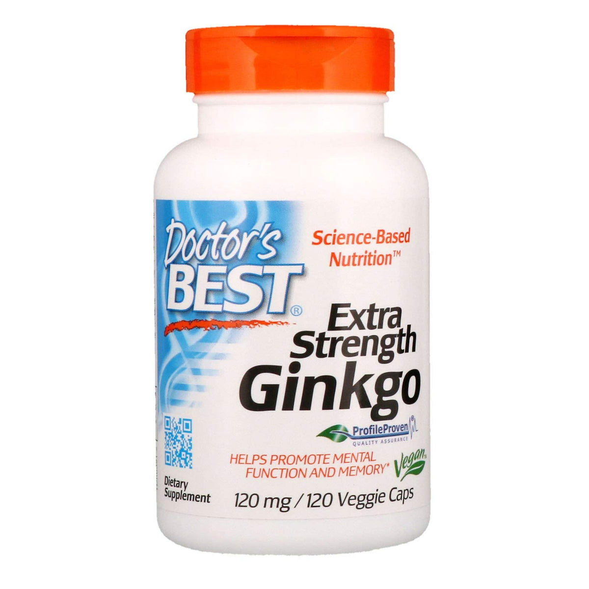 Doctor's Best Ginkgo extra-strength bottle with 120 veggie caps for daily brain support