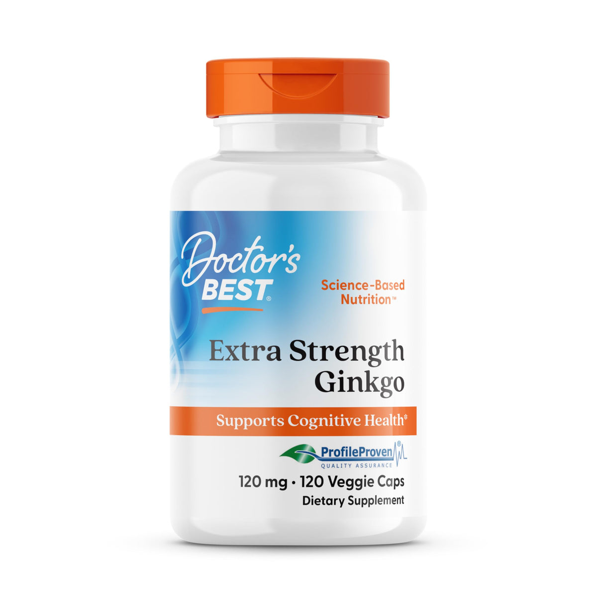 Doctor's Best Ginkgo bottle front displays 120 mg potency for memory support.