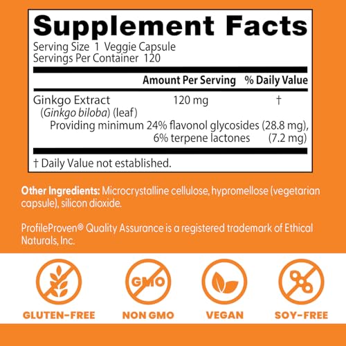 Doctor's Best Ginkgo label highlights non-GMO, vegan, gluten-free attributes.