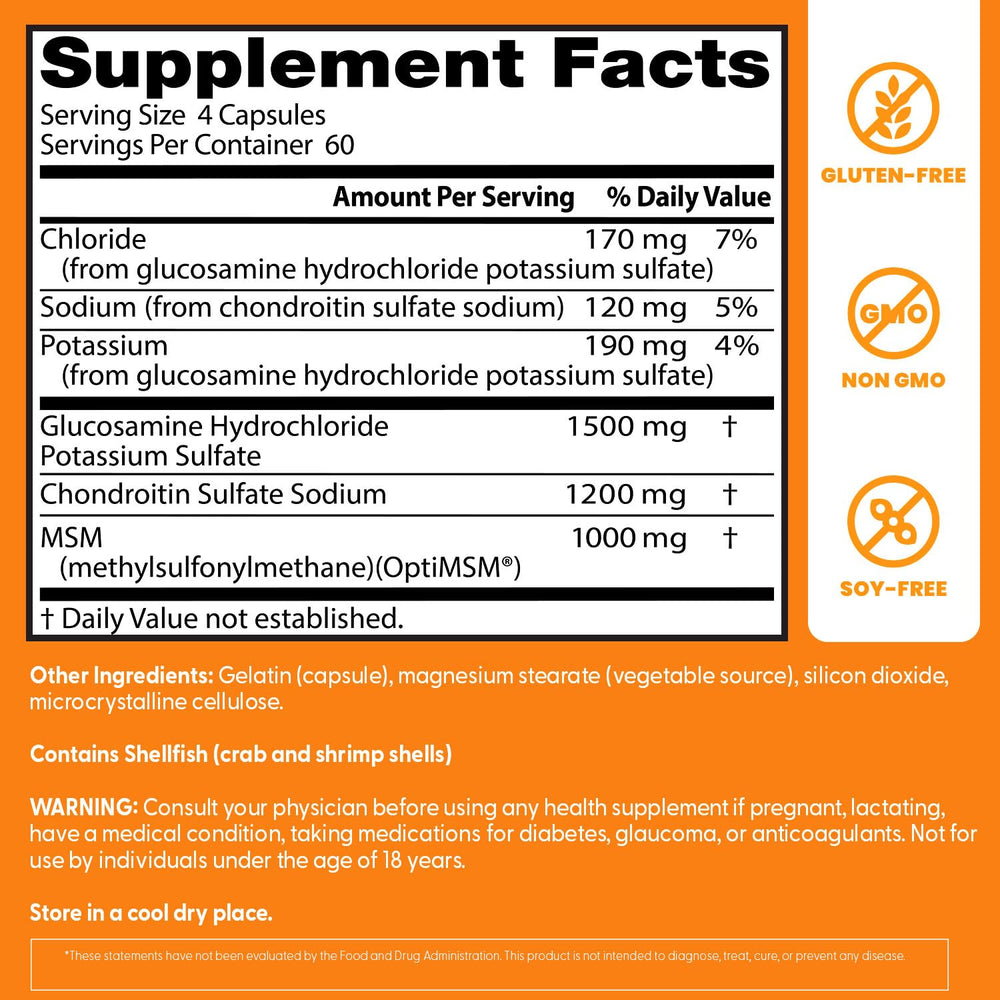 Doctor's Best Glucosamine Chondroitin MSM bottle pour showing daily serving size