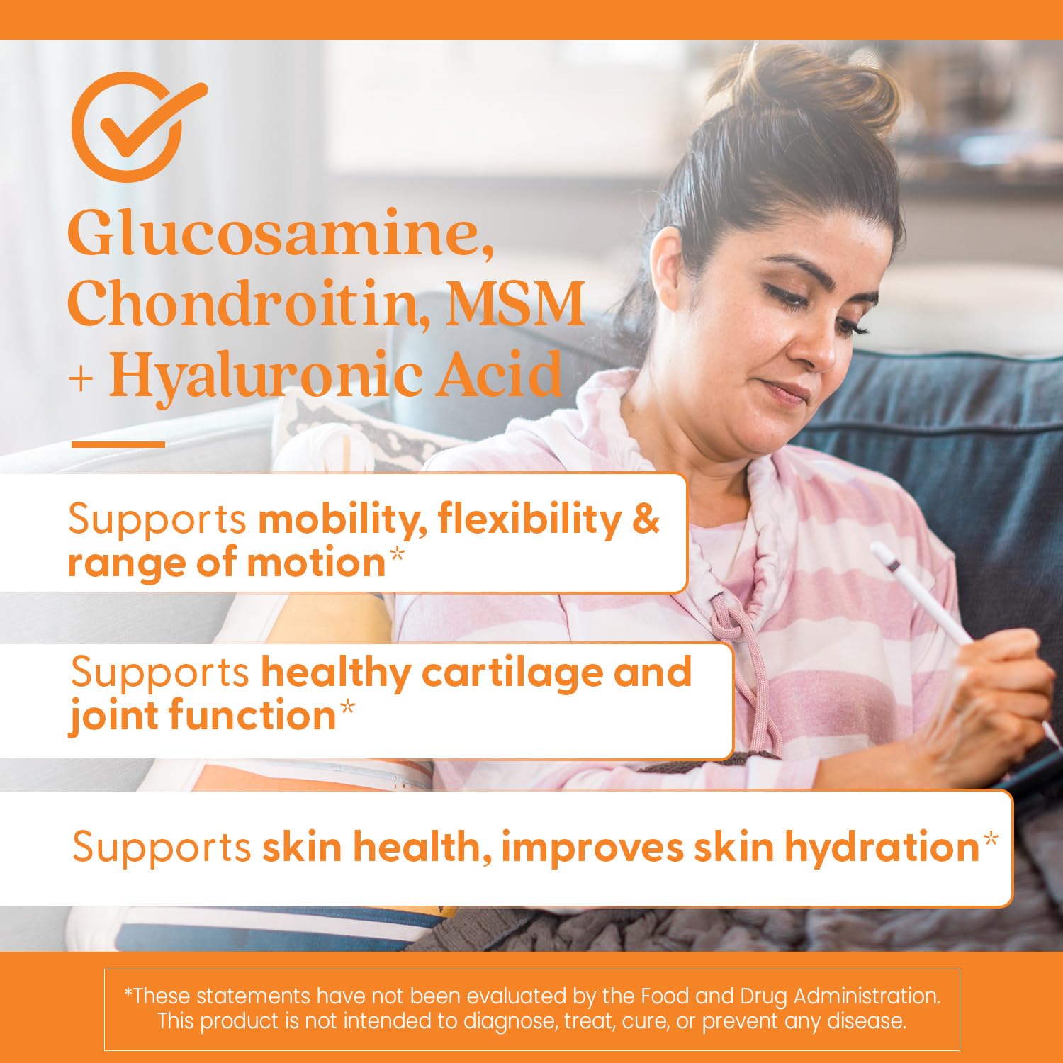 Doctor's Best Glucosamine Chondroitin MSM bottle with pour illustrates daily joint nourishment.
