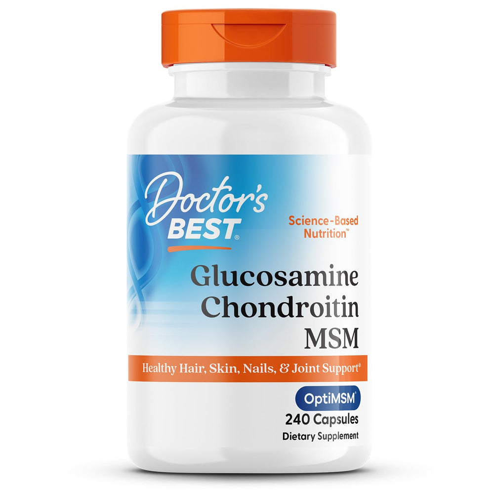 Doctor's Best Glucosamine Chondroitin MSM bottle promoting daily joint support and mobility