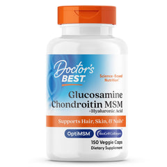 Doctor's Best Glucosamine Chondroitin MSM Hyaluronic Acid bottle highlighting joint support and mobility.