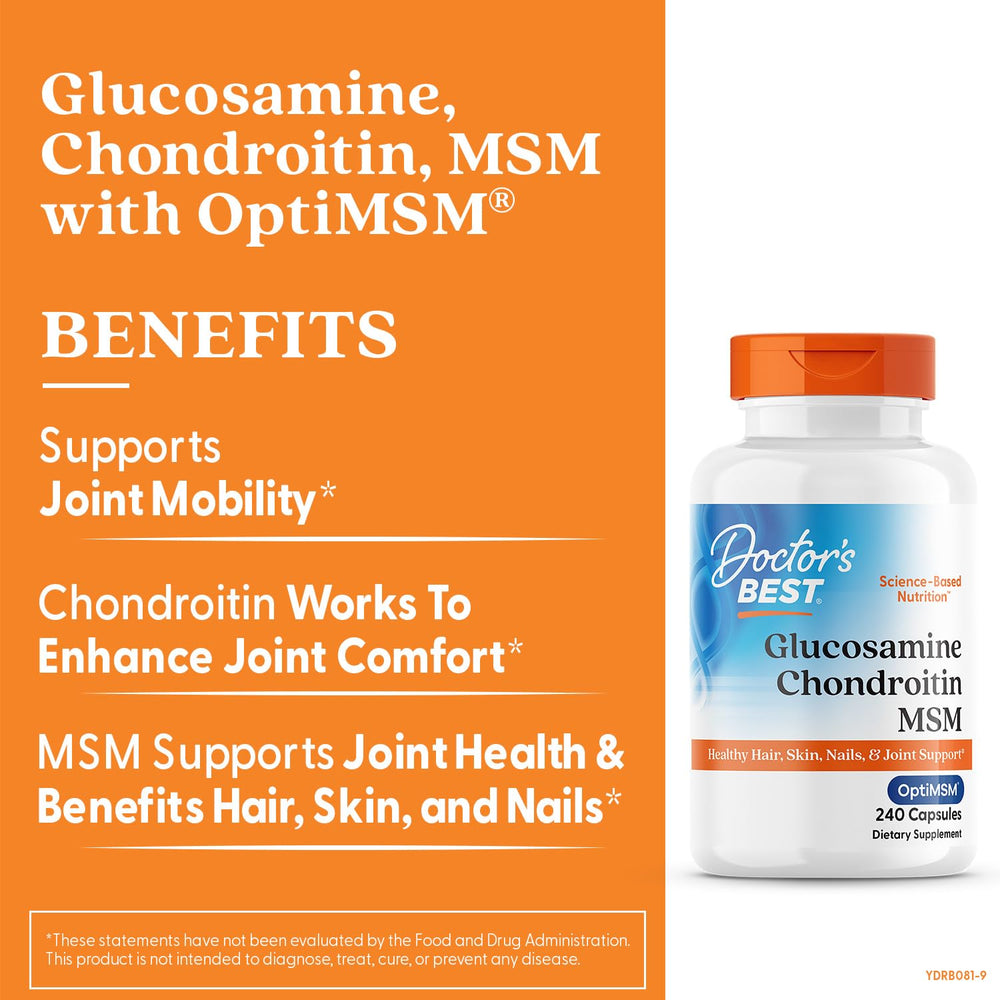 Doctor's Best label highlighting OptiMSM purity for joints and connective tissue