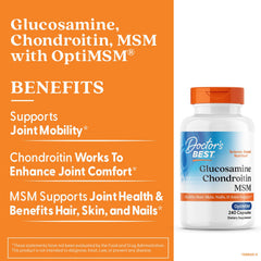 Doctor's Best label highlighting OptiMSM purity for joints and connective tissue
