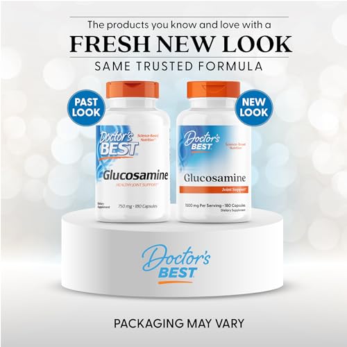 Close-up of Doctor's Best glucosamine label highlighting non-GMO and gluten-free features