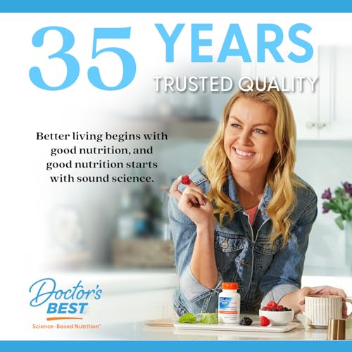 Doctors Best Gluten-free vegan capsules on a clean backdrop highlight dietary compatibility.