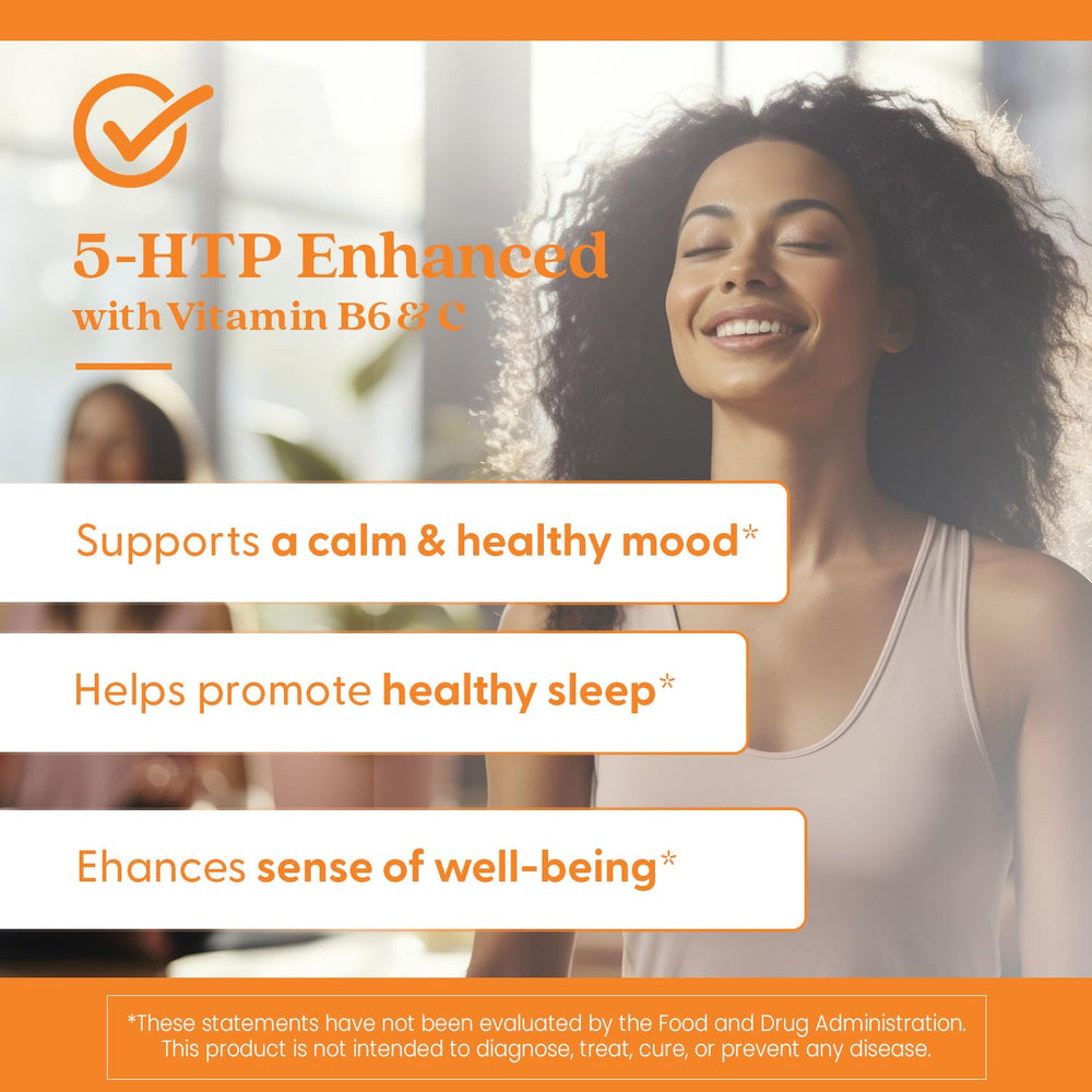 Doctor's Best Griffonia seed origin inset showing natural 5-HTP source for mood balance.
