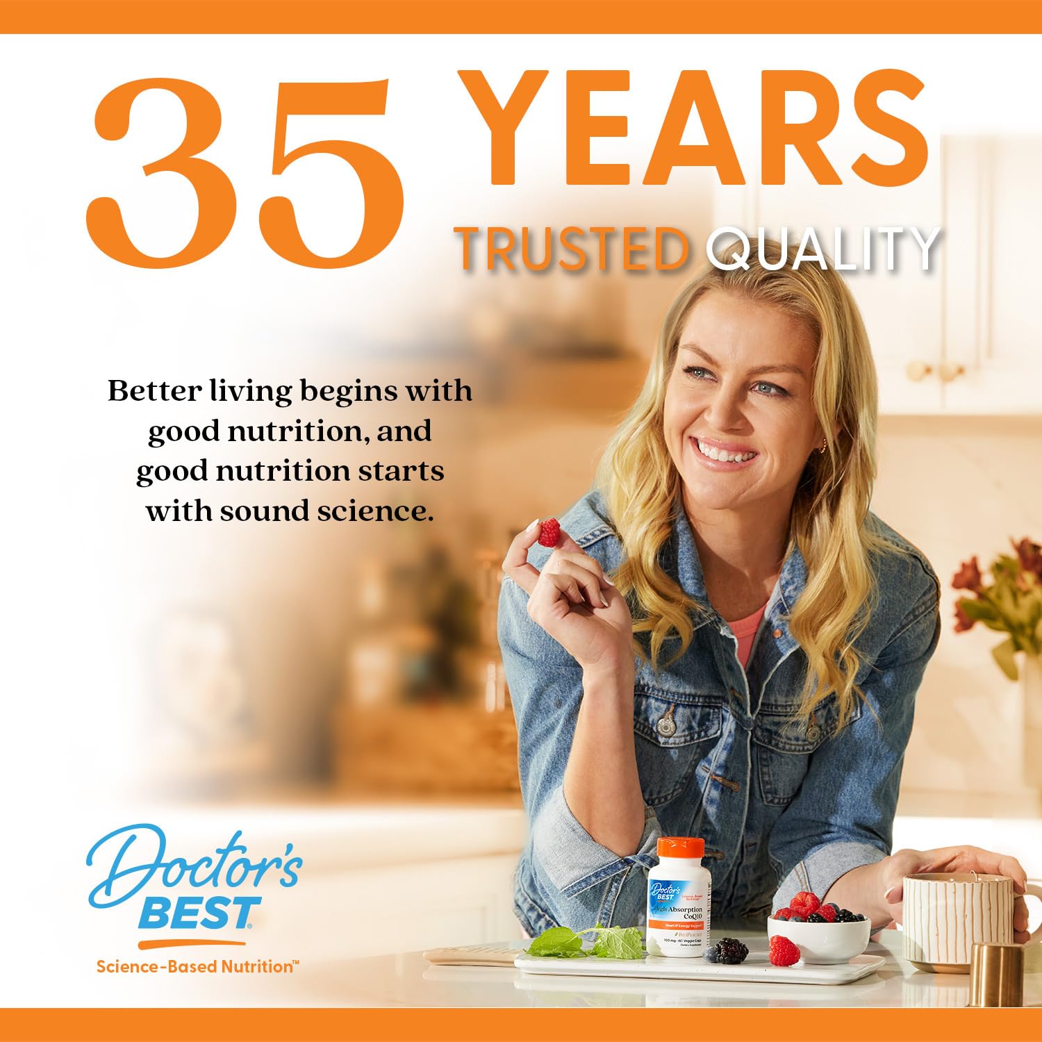 Heart energy support graphic for Doctor's Best CoQ10 highlights potential vitality benefits.