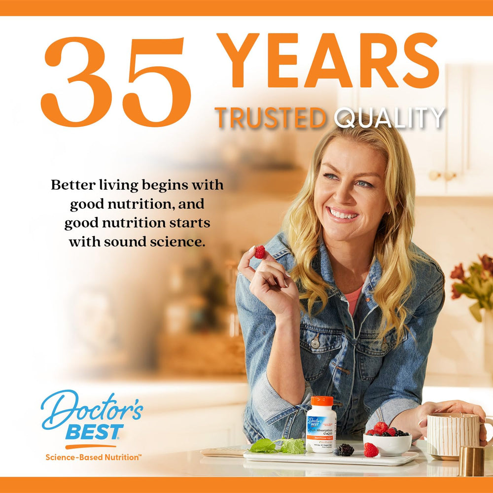 Heart energy support graphic for Doctor's Best CoQ10 highlights potential vitality benefits.