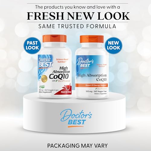 Doctors Best High Absorption CoQ10 bottle label highlights fermentation and USP verification.