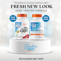 Doctors Best High Absorption CoQ10 bottle label highlights fermentation and USP verification.