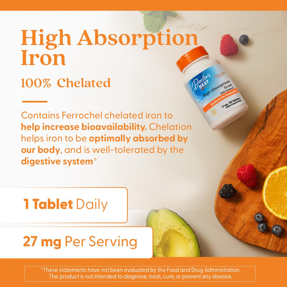 Doctor's Best High Absorption Iron immune-support graphic positioning daily iron as part of health.