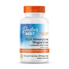 Doctor's Best high-absorption magnesium lysinate glycinate capsules, chelated for better absorption.