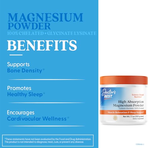 Doctor's Best High Absorption Magnesium Powder label highlights TRAACS chelation.