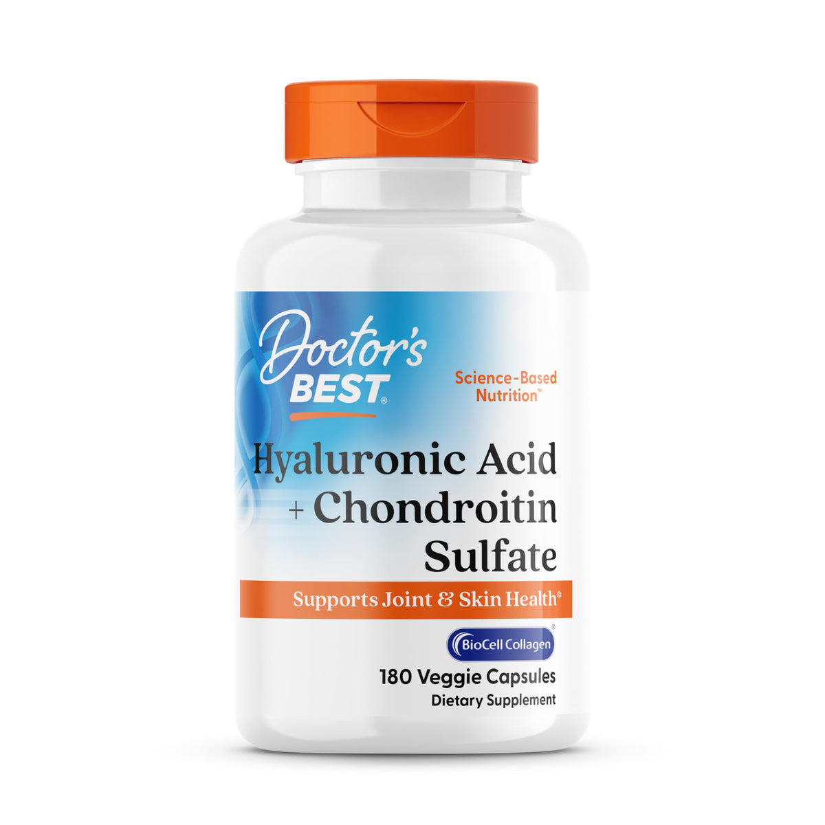 Doctor's Best Hyaluronic Acid with BioCell Collagen bottle front for joint support and skin hydration.
