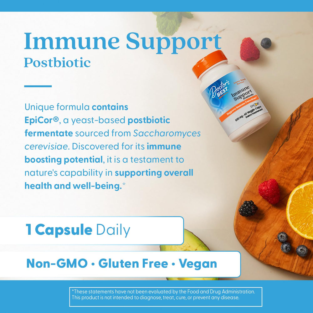 Doctors Best Immune Support bottle on a shelf suggests a daily wellness routine.