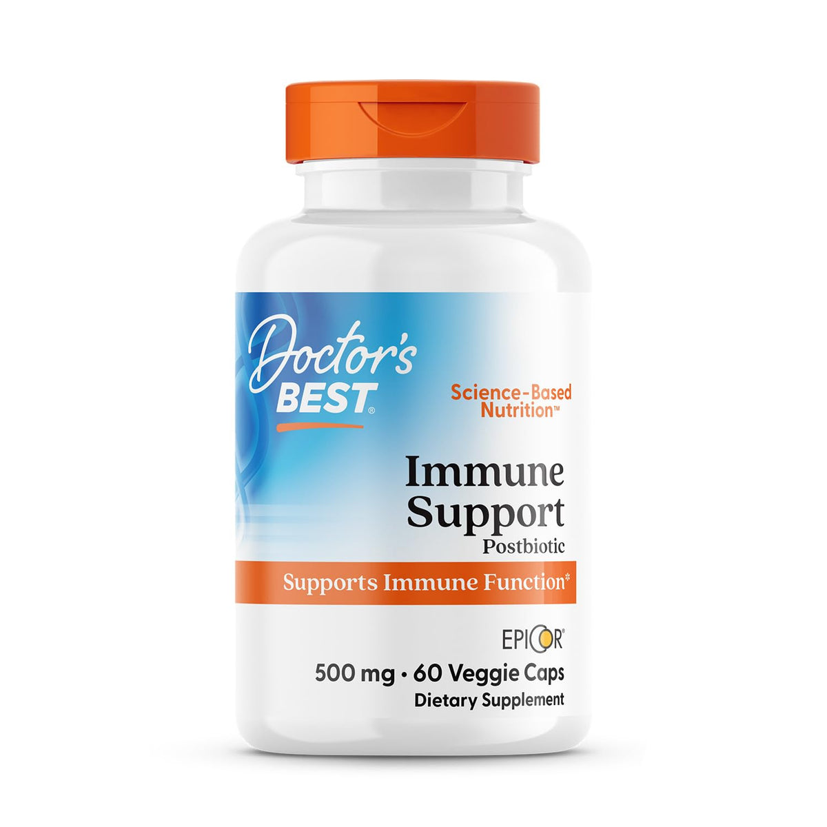 Doctors Best Immune Support Epicor bottle highlights postbiotic immune support for daily wellness.