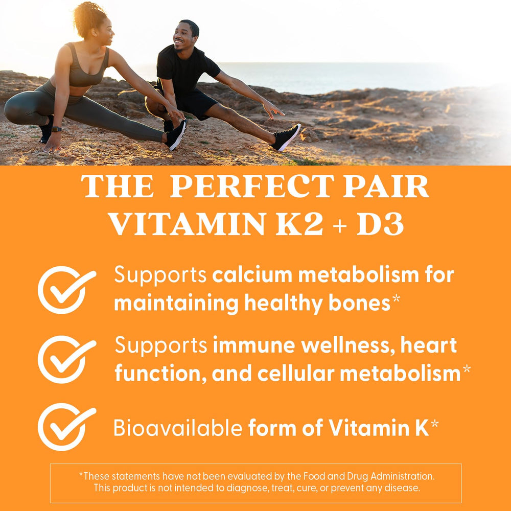 Label ingredient list shows Vitamin D3 and K2 synergy.