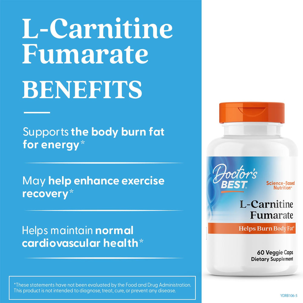 Doctor's Best L-Carnitine Fumarate capsules ready for workouts and daily energy.