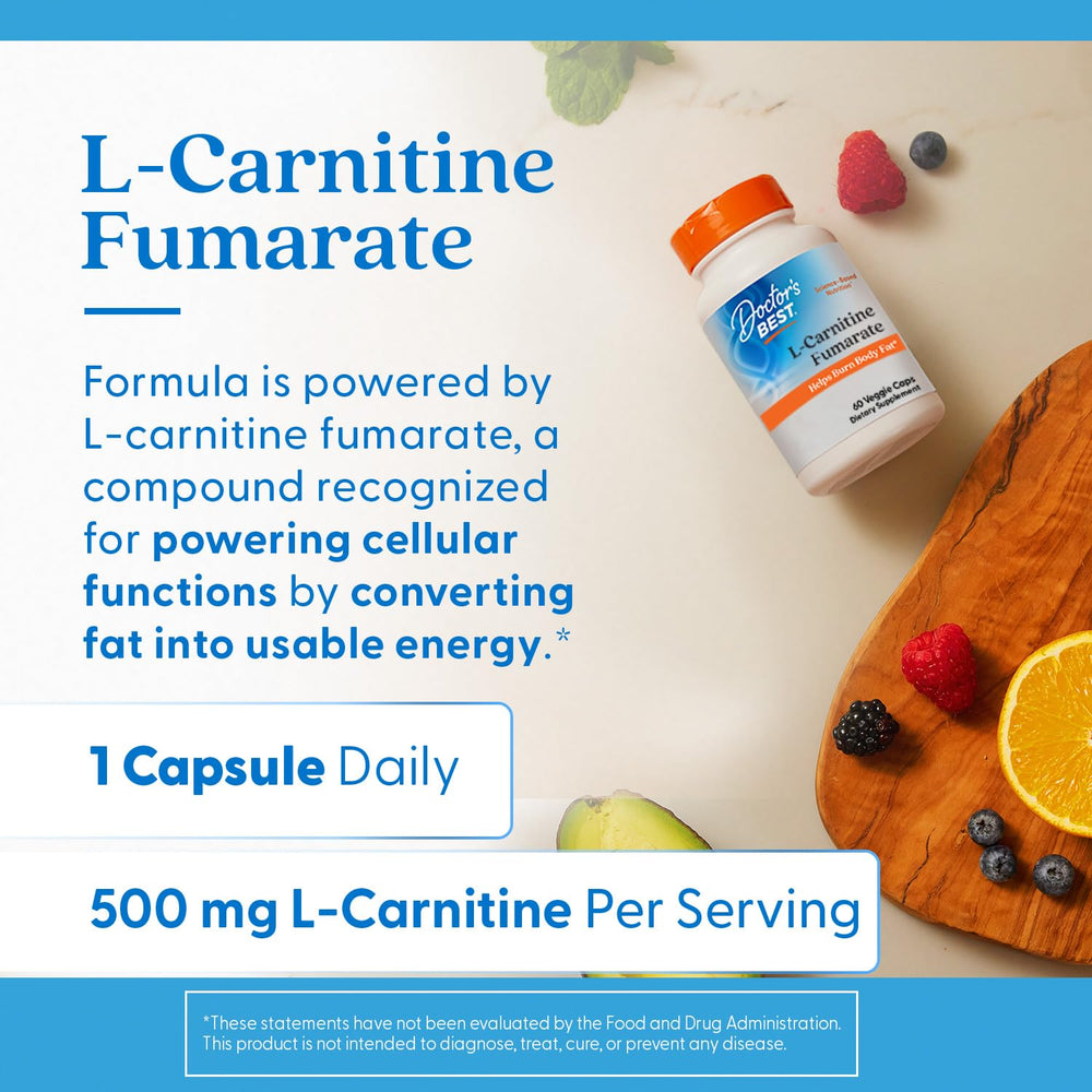 Doctor's Best L-Carnitine Fumarate ingredients panel highlighting purity.