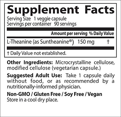 Doctor's Best L-Theanine Suntheanine detailed label conveys trusted sourcing