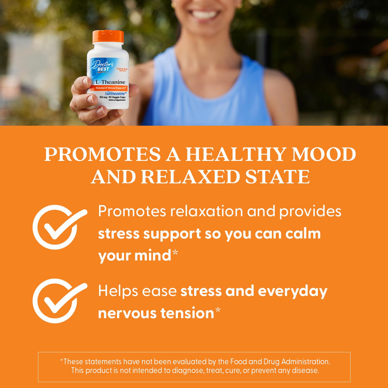 Doctor's Best L-Theanine dosage card clearly shows 150 mg serving