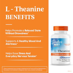 Doctor's Best L-Theanine label front highlights Suntheanine quality