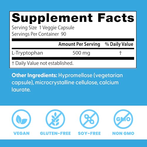Capsules from Doctor's Best L-Tryptophan are easy to swallow for daily routines.