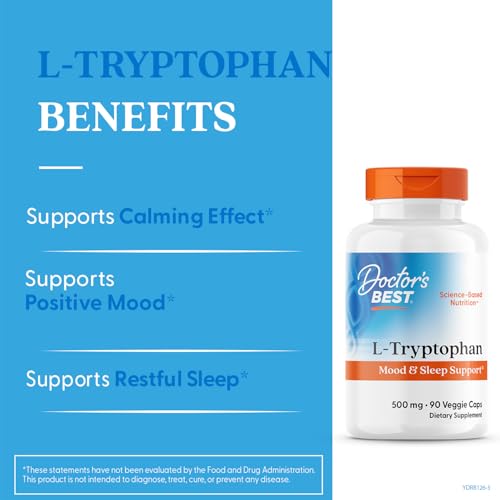 Close-up of Doctor's Best L-Tryptophan capsules inside the bottle for easy daily use.