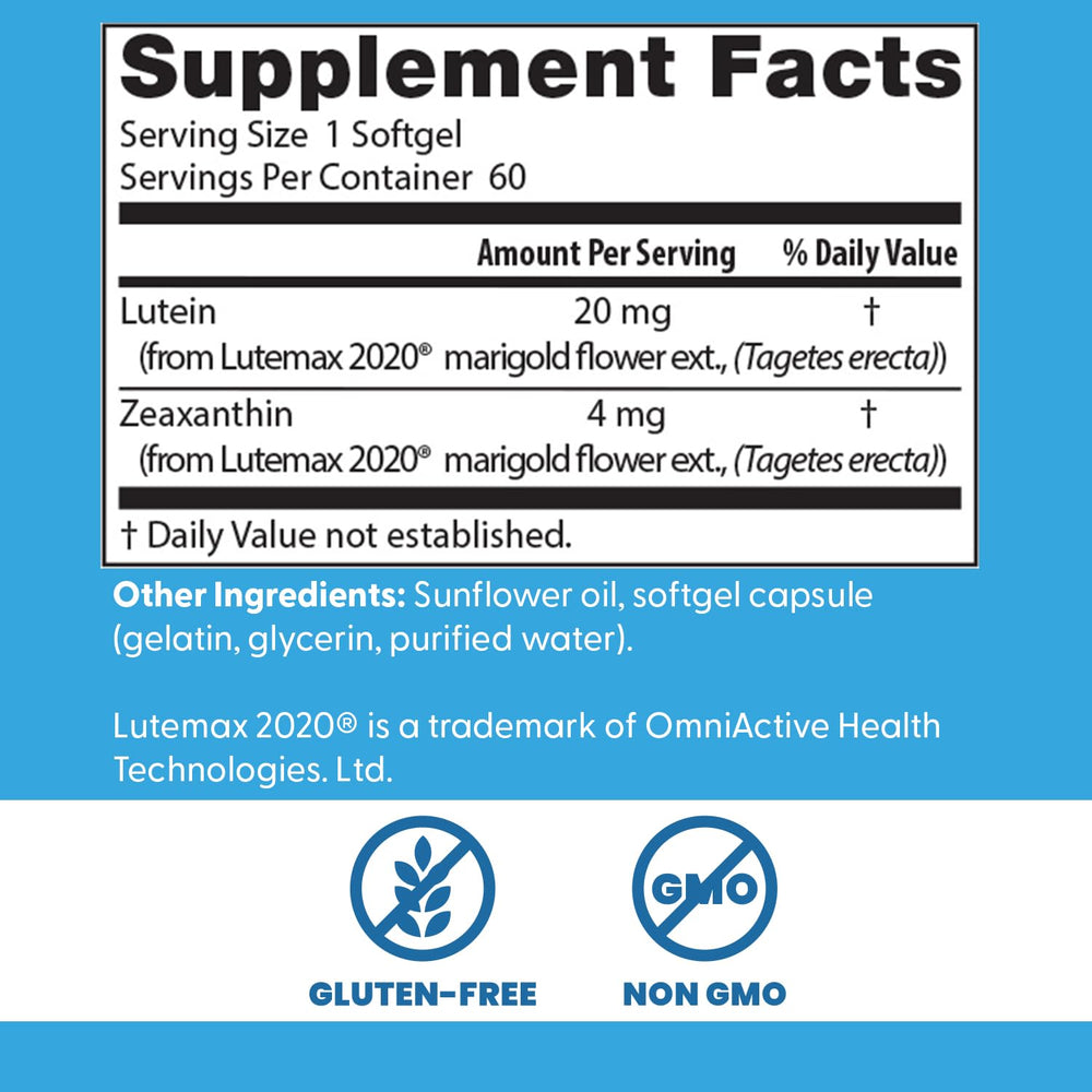 Doctor's Best Lutein capsules in glass illustrate blue light defense.