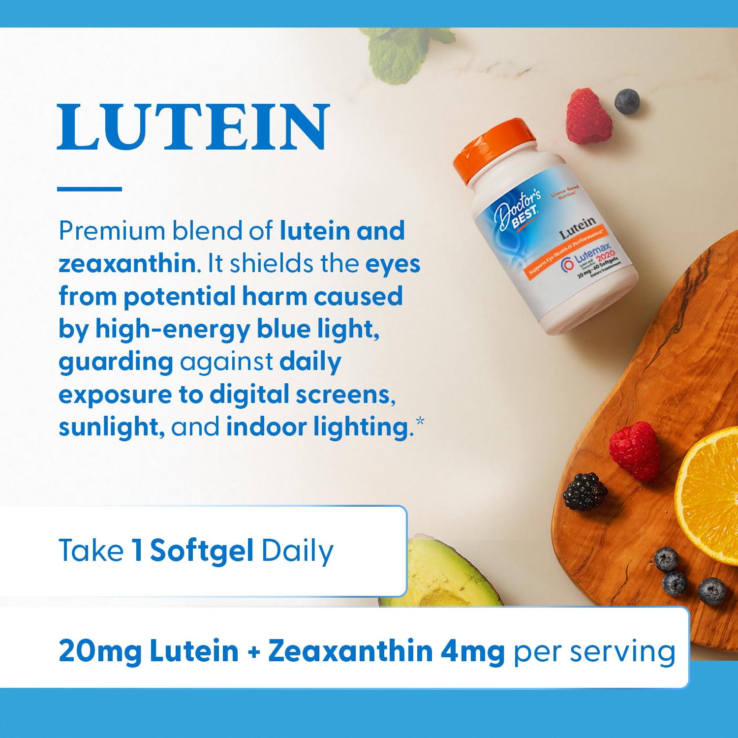 Doctor's Best Lutein eye health retina visualization promoting clarity.