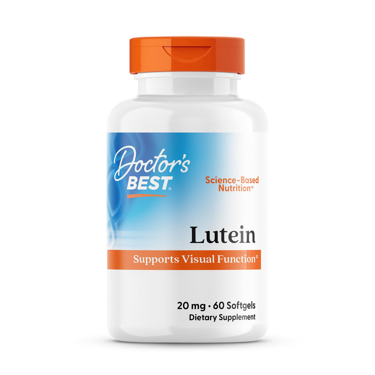 Doctor's Best Lutein FloraGLO bottle highlights vision support benefits.