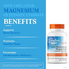 Doctor's Best magnesium bottle label shows not-buffered formula with 105 mg per serving.