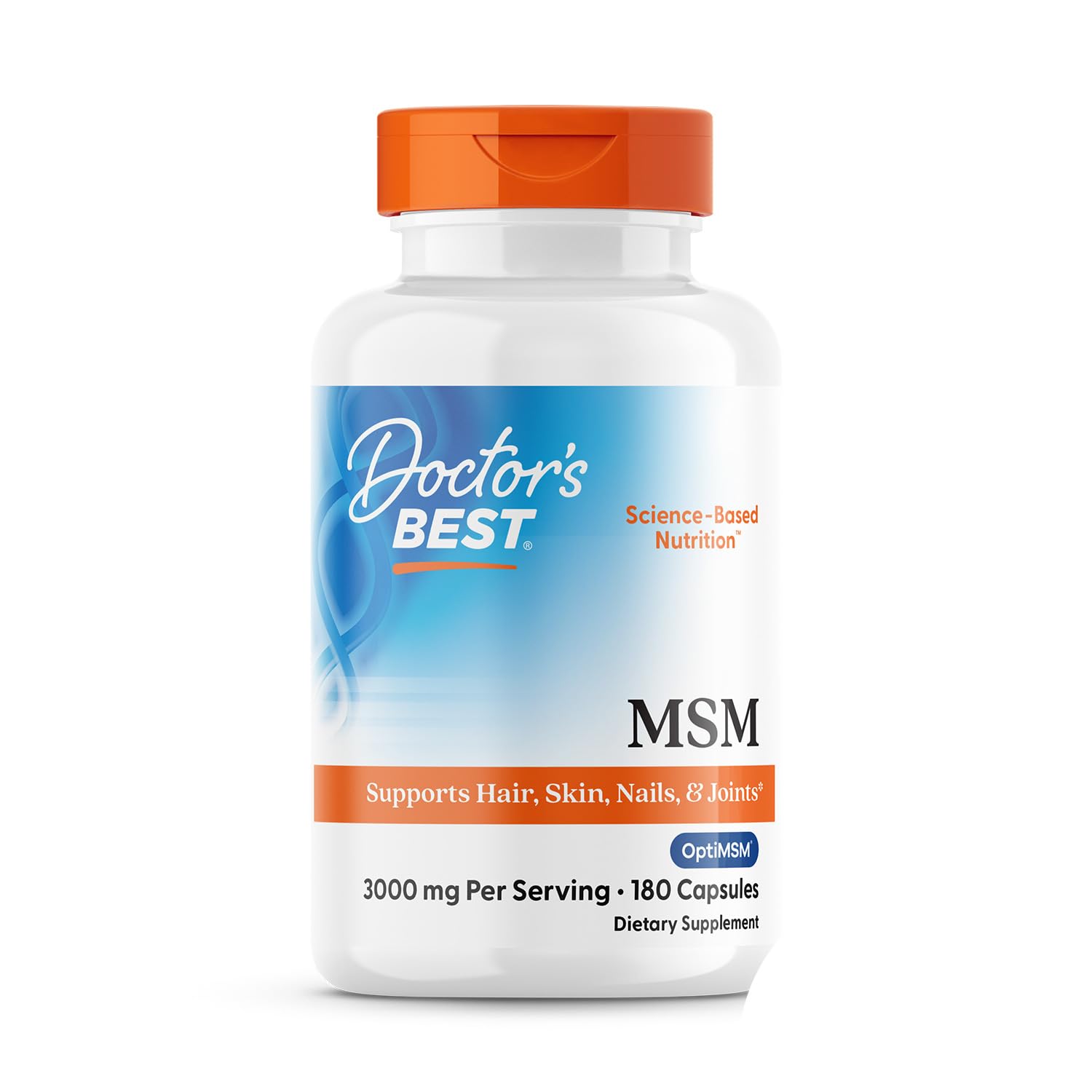 Doctor's Best MSM bottle front highlighting joint support potential.