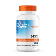 Doctors Best MSM bottle front showing the label and vegan capsules for joint support