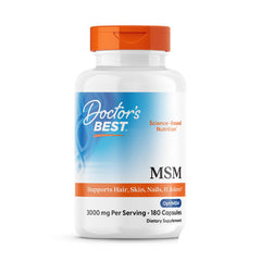 Doctor's Best MSM bottle front highlighting joint support potential.
