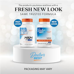 Doctor's Best MSM bottle label close-up showing OptiMSM purity.