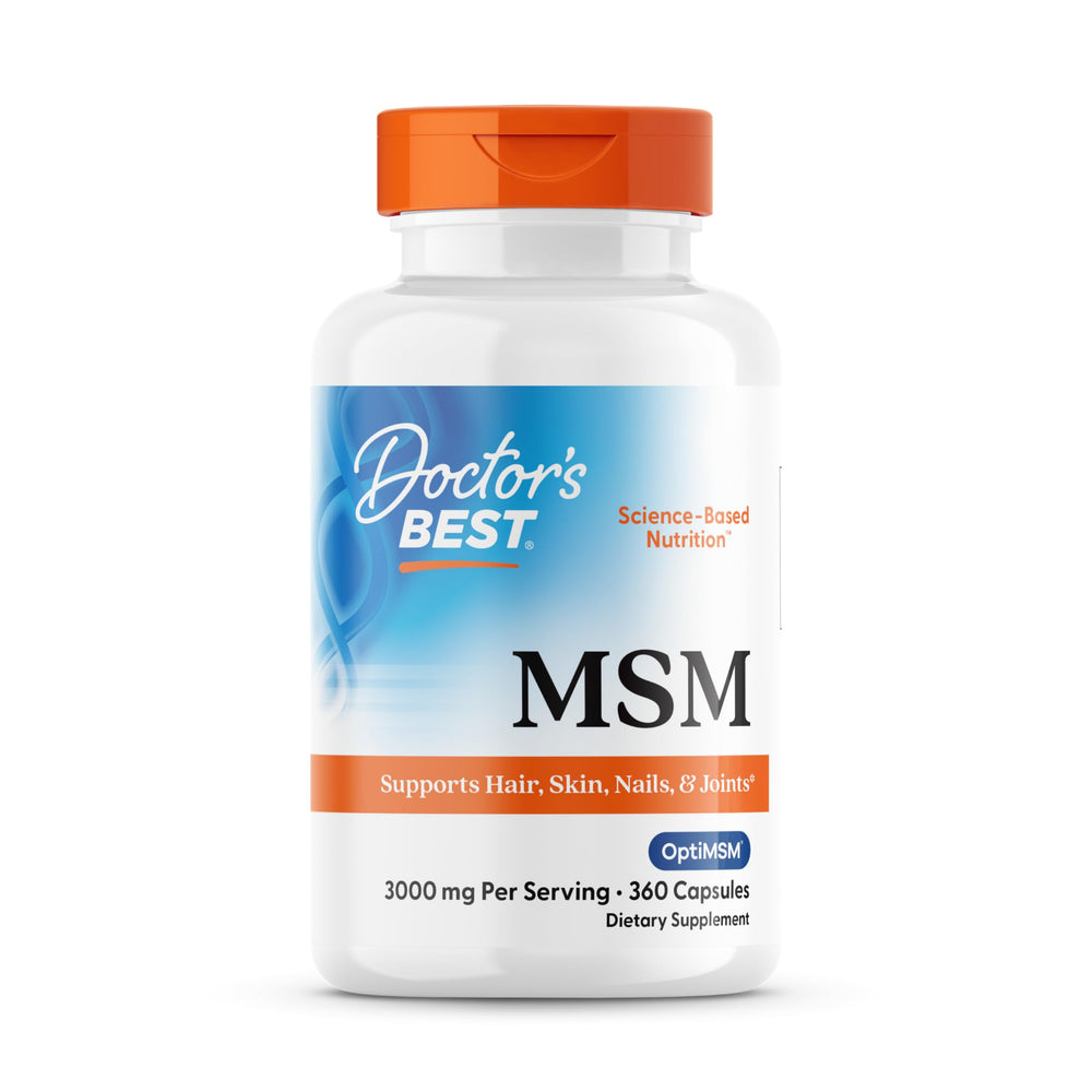 Doctor's BEST MSM bottle label showing OptiMSM purity for potential benefits