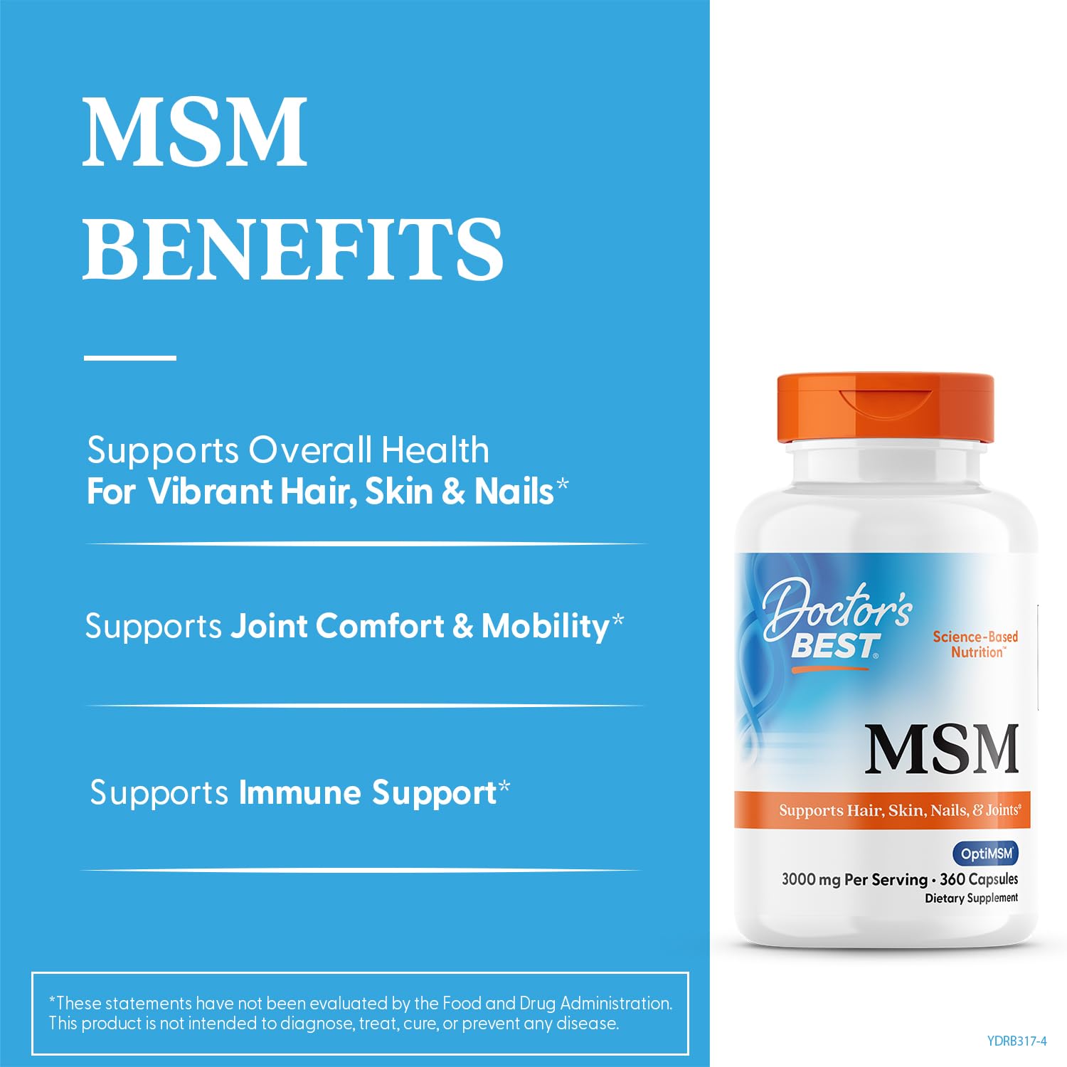 Close-up of Doctor's BEST MSM capsules highlighting smooth texture