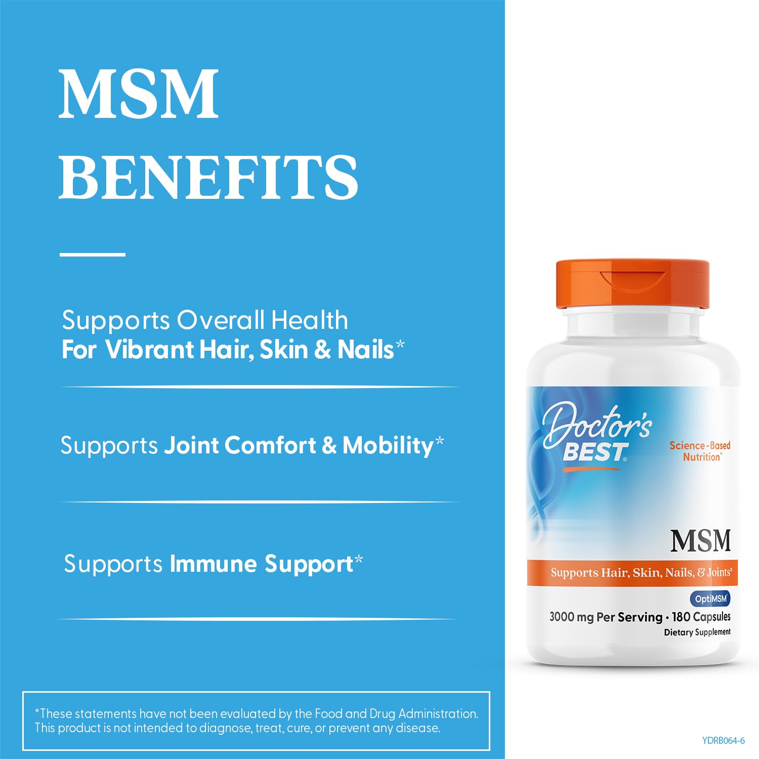 Doctor's Best MSM capsules poured for easy daily supplementation.